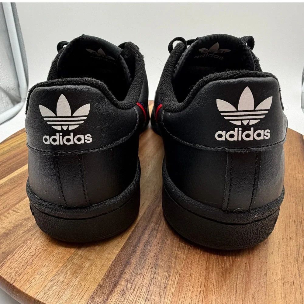 Adidas Continental 80 Black Leather Size 6 1/2 Sneakers Red Navy Stripe 0505‎
